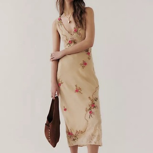 Robe longue élégante pour femme, été 2025, à fleurs, sans manches, col en V, décontractée, pour soirée - Product Image 1