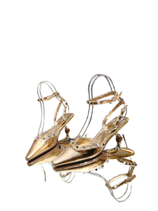 Tacones de Punta Puntiaguda Dorados Metálicos con Tiras Transparentes con Tachuelas para Mujer - Product Image 6