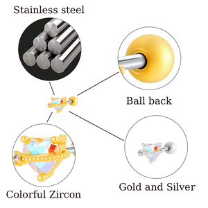 HENGSEN oreja de acero inoxidable hélice <span class=keywords><strong>tragus</strong></span> cartílago piercing joyería amor corazón bowknot cubic zirconia tornillo trasero pendientes - Product Image 2