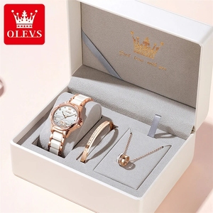 Montre mécanique en céramique de luxe OLEVS 6631 pour femmes, ensemble bracelet et collier en diamant, montre automatique pour femmes - Product Image 4