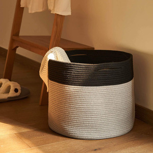 Qingqian Cotton Rope Woven Laundry <b>Basket</b> Round <b>Foldable</b> Minimalist Storage Organizer for Clothes and Linens - Product Image 2