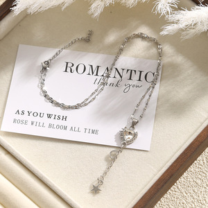 Haomi Light di lusso in acciaio inox rosa placcato oro zircone cuore amore nappa collana a maglie risparmio pendolare pendente - Product Image 3