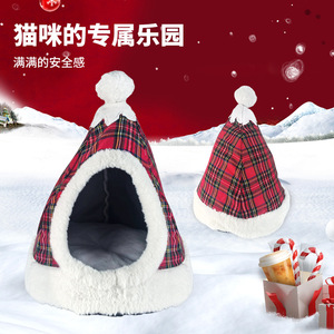 Casa para Gatos Navideña, Cama Triangular Cálida para Mascotas, Nido de Invierno para Gatos Pequeños - Product Image 3