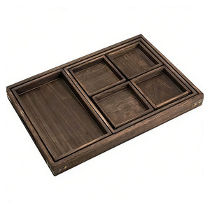 Wooden multi-compartment <b>tea</b> <b>tray</b> with handle, suitable for home use, restaurant, or <b>tea</b> brewing, simple Chinese style solid - Product Image 3