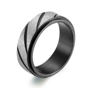Frosted Rotating <b>Titanium</b> Steel <b>Rings</b> Geometric Design Unisex Fashion Jewelry Gift Blue Color Dongguan Factory Made - Product Image 4