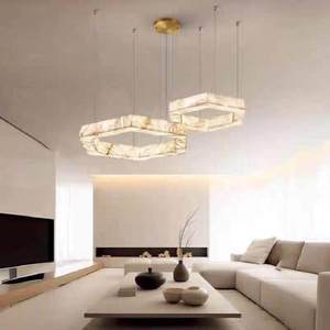Lustre carré en marbre minimaliste nordique, lumière LED réglable en hauteur, pour salon, chambre, bureau - Product Image 4