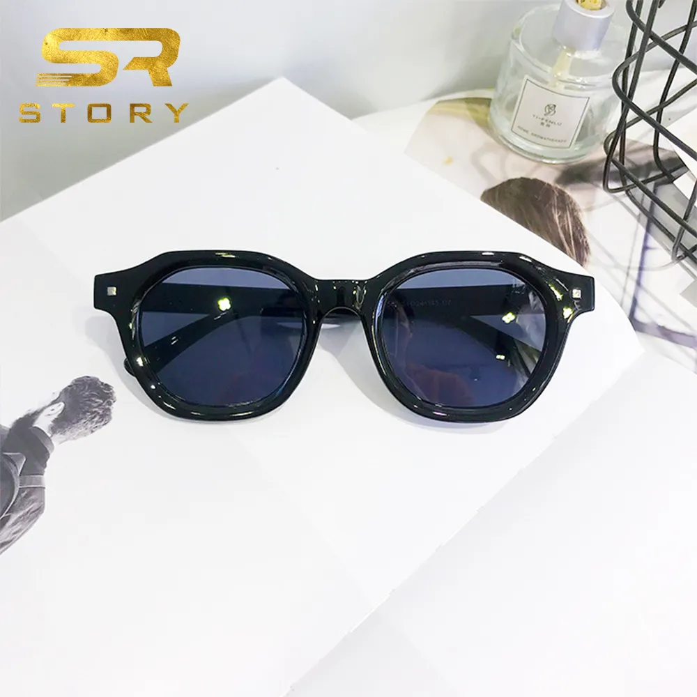 STORY T118 Retro Rivet Square Sunglasses Women Men 2021 Luxury Band Design Fashion Vintage Green Round Lens Cat Eye Sun Glasses