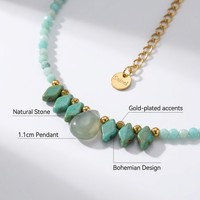 Collar de Cuentas Largas de Aventurina Verde Natural y Amazonita JinSpark, Chapado en Oro de 18K, Estilo Bohemio
