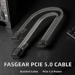 Câble d'extension tressé Fasgear PCI-e 5.0 12VHPWR(12v-2x6) 30cm/1ft 16(12+4) broches mâle 2x8(6+2) broches femelle pour <span class=keywords><strong>GeForce</strong></span> - Product Image 2