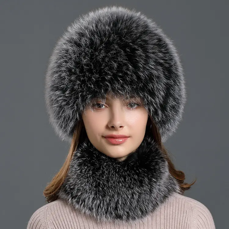 Fox Haar Hut Frauen Lätzchen Set neue Winter koreanische Mode Pelzmütze Outdoor-Reise verdickt Gehörschutz Hut
