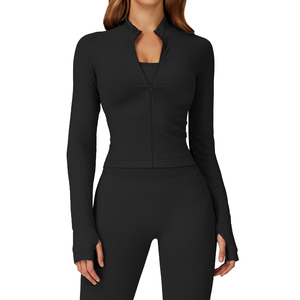 Cappotto Yoga con cerniera da donna atletico aderente a prova di vento <span class=keywords><strong>abbigliamento</strong></span> <span class=keywords><strong>sportivo</strong></span> in Spandex con Logo personalizzato pantaloncini taglie forti - Product Image 2