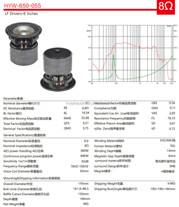Altoparlante Woofer Mid-Bass Professionale da <span class=keywords><strong>6</strong></span> <span class=keywords><strong>Pollici</strong></span> con <span class=keywords><strong>4</strong></span> Magneti, 300W RMS, 8 Ohm, Sospensione in Fibra di Carbonio per Audio Professionale da Palco 650-055 - Product Image 5