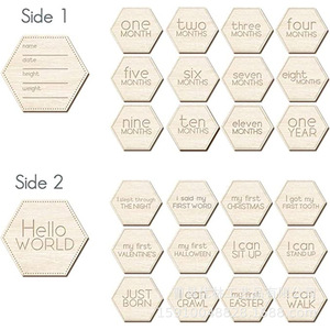 Tarjetas de registro de crecimiento para bebés de madera con relieve hexagonal, de 0 a 12 meses, regalo para baby shower - Product Image 5