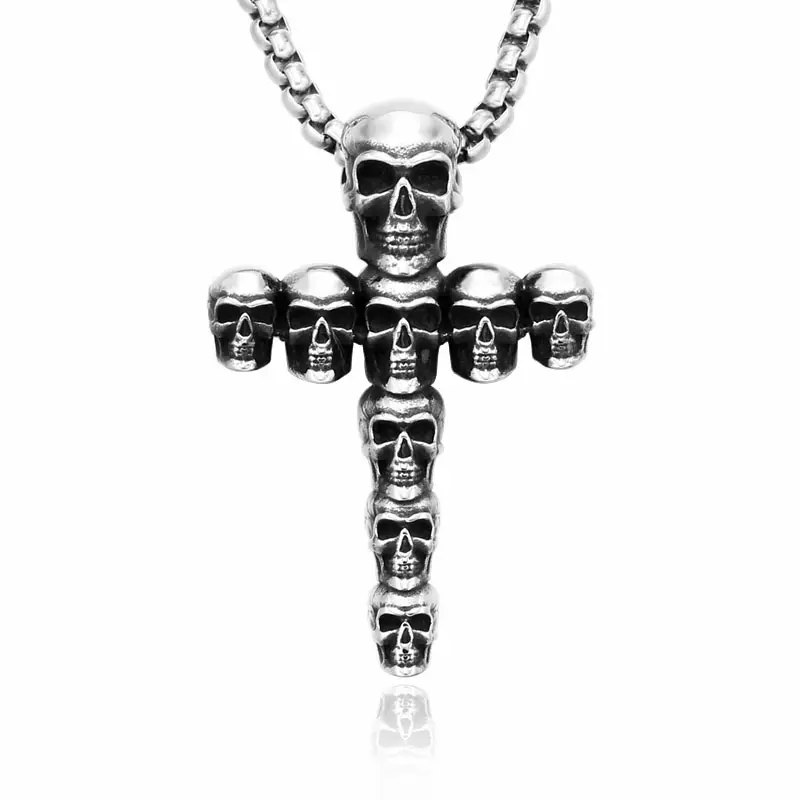 New Creative 316 stainless steel gothic skull cross necklace jewelry new vintage skull cross pendant Necklace