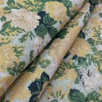 Tissu Jacquard Floral Vert en Polyester et Coton, Poids Moyen 310 g/m², Style Vintage pour Housses de Canapé, Vêtements et Textiles de Maison
