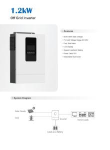 อินเวอร์เตอร์ออฟกริด 1.2kW พร้อมเครื่องชาร์จพลังงานแสงอาทิตย์ 60A จอแสดงผล LCD คลื่นไซน์บริสุทธิ์ สำหรับแบตเตอรี่ตะกั่ว-กรด - Product Image 6