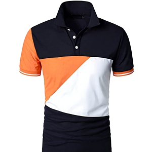 Men's Color Blocked <b>Polo</b> Shirt Short Sleeve Geometric Design Casual Woven Fabric Navy <b>Orange</b> White - Product Image 1