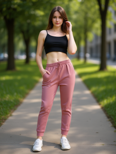 J742 Pantaloni Sportivi da Donna in Maglia Tinta Unita con Tasche, Traspiranti in Cotone e Fibra di Bambù, Joggers Casual Autunnali - Product Image 2