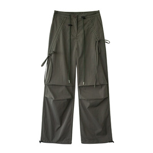 Pantaloni <span class=keywords><strong>Cargo</strong></span> Lunghi Retrò da <span class=keywords><strong>Donna</strong></span> 2025, Vita Alta, Larghi, con Fiocco, Chiusura Elastica, Casual, Sportivi, da Escursionismo, 100% Poliestere, Autunno - Product Image 6