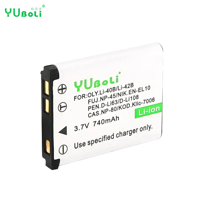 Yuboli bateria de câmera para olympus, para D-630 720 725 IR-300 FE-20 3.7v 740mah LI-40B/40b/el10/LI-63/D-LI1088/NP-80/Klic-7006