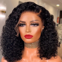 Perruques Courtes Sans Colle à Dentelle HD pour Femmes Noires, 100% Cheveux Humains Vierges Brésiliens Pré-Pluckés