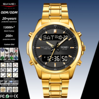 Reloj de Pulsera SKMEI 2049 de Acero Inoxidable Color Oro Rosa con Logotipo Personalizado, Pantalla Dual, Retroiluminación EL, Resistente al Agua 30M, para Hombre