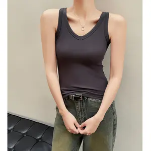 S/M/L/XL/2XL/3XL V nece mùa hè dệt kim gân Viscose spandex không tay phụ nữ Tank Top