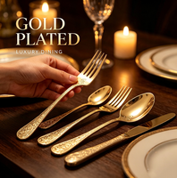 Service de Table Moderne Écologique Royal Gold 5 Pièces en Acier Inoxydable 410 Poli Miroir avec Poignée Gaufrée – Couverts pour Mariage et Hôtellerie