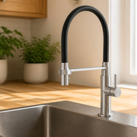 Robinet mélangeur de cuisine à douchette extractible, style classique moderne, finition en acier inoxydable SUS 304, mitigeur à poignée unique avec valve en céramique