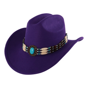 Cowboy <b>Hat</b> With Beaded Band Artistic Retro Style Polyester Fabric <b>Warm</b> Windproof Sun Shading <b>Hat</b> For Outdoor Fashion Wear - Product Image 5