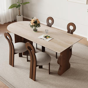 Mesa de Comedor Moderna de Pizarra <span class=keywords><strong>Francesa</strong></span>, Escritorio de <span class=keywords><strong>Isla</strong></span> de Madera Maciza, Mesa de Reuniones Ovalada para Sala de Estar Pequeña - Product Image 2