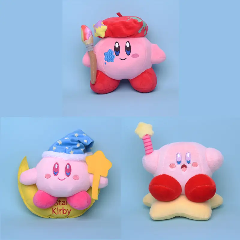 3 diseños 20cm Anime Star Moon Sleep Hat Kirby juguetes de peluche a granel lindo artista Kirby Star cojín muñeca juguetes de peluche para niños regalo