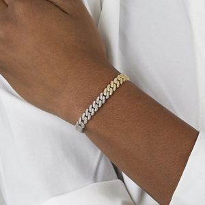 Pulsera de eslabones cubanos para mujer, joyería europea, 7mm, doble fila, Circonia cúbica, oro, plata, dos tonos, Miami, 2023 - Product Image 3