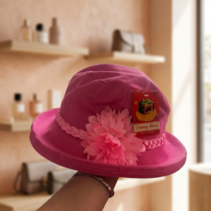 Chapeau Bob Rose Mignon à Large Bord pour l'Été, Style Plage, avec Décoration Florale et Logo Personnalisé pour Filles et Enfants - Product Image 2