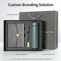 Ensemble cadeau d'entreprise personnalisé avec logo imprimé en sérigraphie, carnet A5 en PU, stylo, recharge, thermos isotherme, boîte cadeau