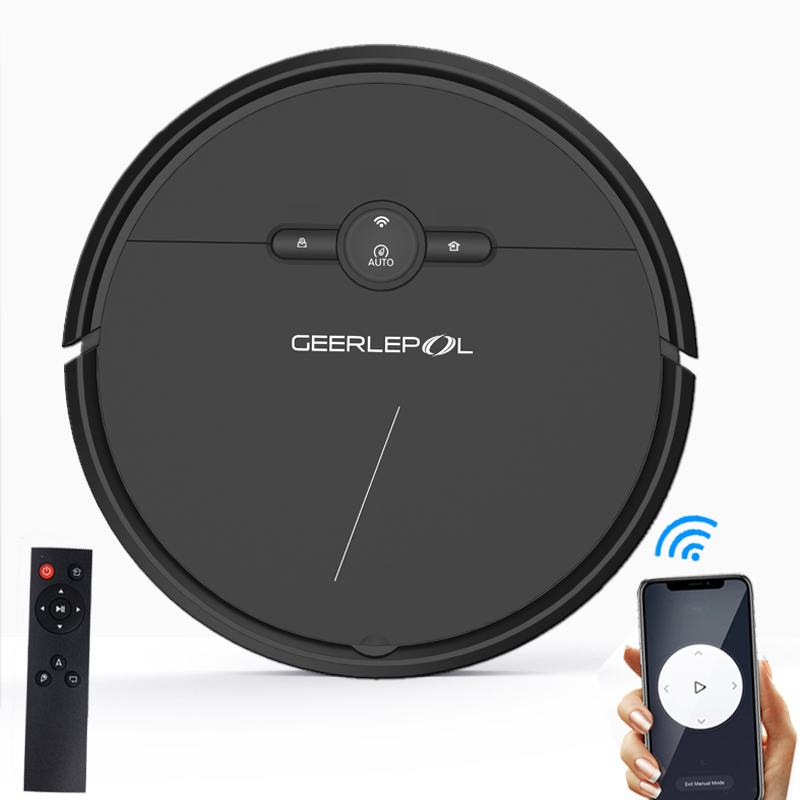 Geerlepol Robot Vacuum Cleaner Strong Suction Robotic Vacuum Mop App Alexa Voice Control Boundary Strips Black