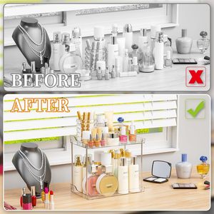 Transparent Double Layer Bathroom <b>Storage</b> Rack For Cosmetics And <b>Toiletries</b> Freestanding Rectangular Shelf - Product Image 3