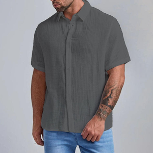Camisa de Verano para Hombre, Casual, de Manga Corta, Cuello Clásico, Tejido Sólido, Antiarrugas, Mezcla de Algodón, Transpirable - Product Image 5