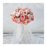 Susunan Bunga Mawar Sutra Pink dan Peony Buatan Modern Custom Grosir untuk Dekorasi Centerpiece Pernikahan