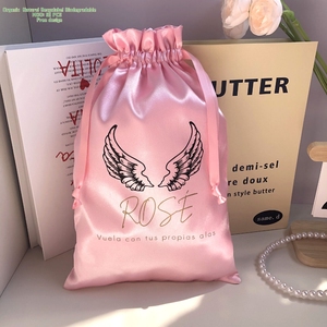Hot Sale Custom Logo Printed Color Luxury High Quality Satin Drawstring <b>Bag</b> Hair Clothing Shopping Gift <b>Dust</b> Pink Satin Pouch - Product Image 1