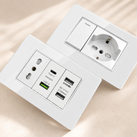 Enchufe de Pared con Panel de Vidrio Templado Estándar Italiano, con USB Tipo C, Carga Rápida de 20W, Tomacorriente Modular para Hogar, Hotel y Oficina