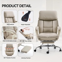 Chaise de bureau de luxe beige avec rembourrage épais, confortable, avec repose-pieds et dossier ergonomique, chaise de direction pour usage domestique
