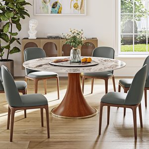 Moderno bianco 6-8 persone cucina rotonda tavolo sala da pranzo solido legno di frassino sinterizzato pietra superiore pigro suhan Design mobili per la casa - Product Image 1