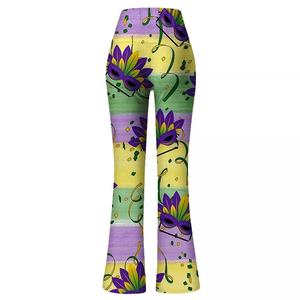 Womens Mardi Gras Bell Bottoms Lila Grün Gelb High Waist Flare Pants - Product Image 3