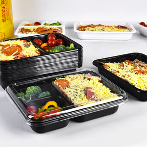 Vente en gros de contenants d'emballage alimentaire à emporter en CPET à 3 compartiments, compatibles micro-ondes, jetables, en plastique, avec couvercle - Product Image 3