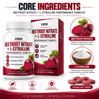 Comprimés de nitrate de betterave et L-citrulline Clean Label, sans sucre, végétaliens, pour le soutien de l'oxyde nitrique et de l'endurance chez les adultes actifs, OEM en vrac