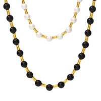 Collier ras du cou en acier inoxydable plaqué or 18 carats avec perles de coquillage œil de tigre naturel, agate et fermoir OT en bambou, perles tendance