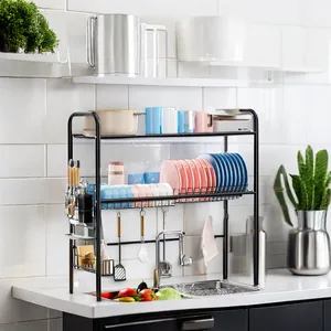 Organizer professionale a doppio livello in acciaio inossidabile per piatti da cucina per la casa lavello piatti più-Design personalizzato disponibile