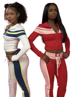KY personnalisé nouveau Design à manches longues recadrée veste Zipup pantalon évasé rayure Jet Set survêtement de marque