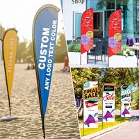 Drapeau publicitaire extérieur résistant aux UV pour vitrine, drapeau plume promotionnel pour salon professionnel, vente en gros